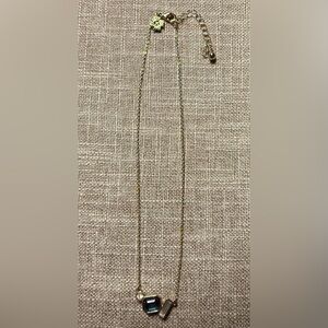 White House Black Market Gold Necklace with Navy “Officer Blue” Stone Accent.